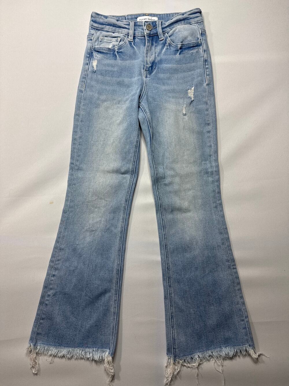 Flying Monkey‎ Women's Distressed Crop Flare Blue Jeans - Size 25 (25x25.5)